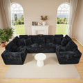 135.5 Striped Corduroy Modular U Shaped Sectional Sofa With Pillows