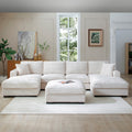 136 In.W Brown Finish Corduroy Upholstery U Shaped Straight Arm Sectional Sofa