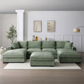 136 In.W Green Finish Corduroy Upholstery U Shaped Straight Arm Sectional Sofa