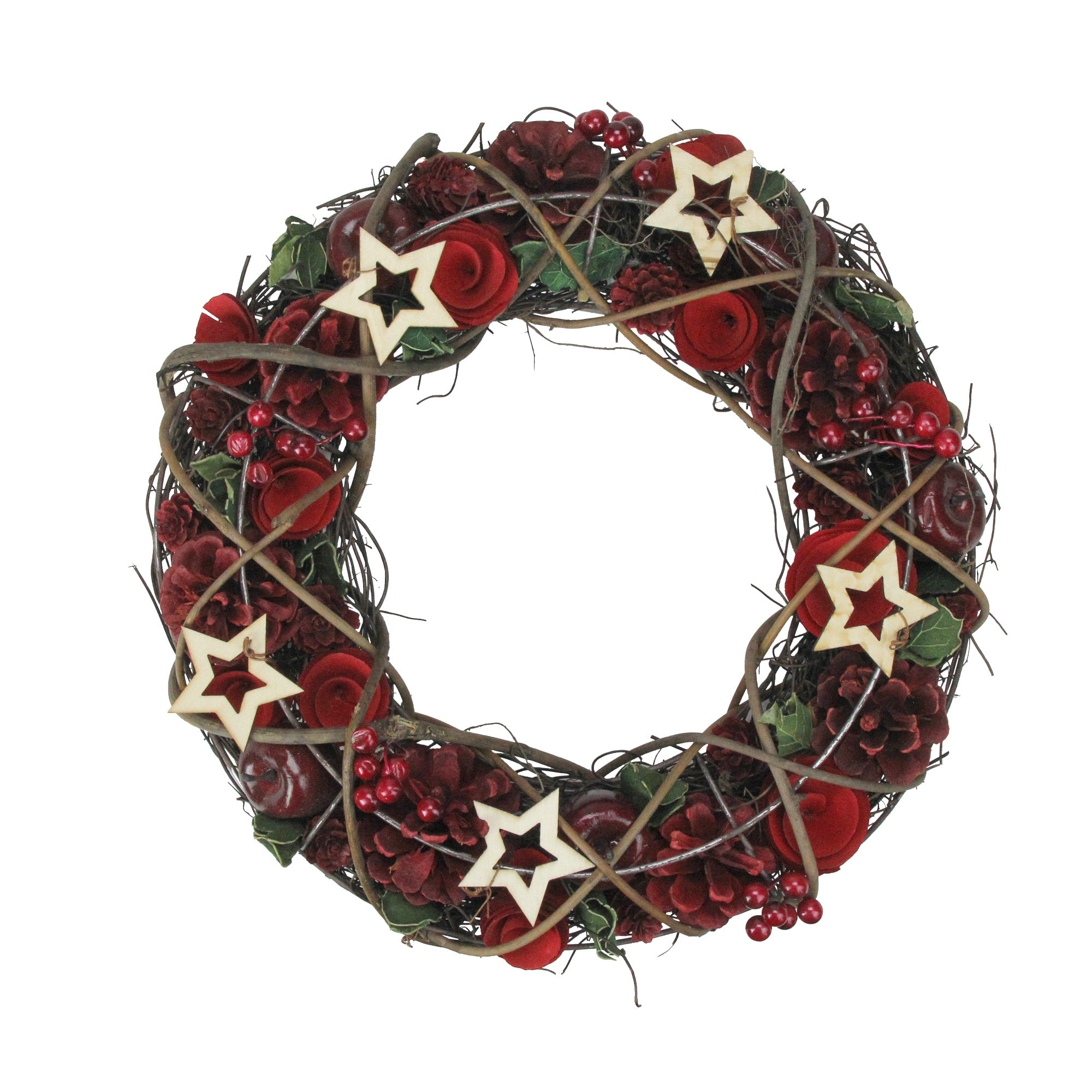 13 Apples And Berries Christmas Wreath With Stars Unlit