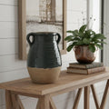13 Forest Green And Sand Color Block Terracotta Round Jug Vase 9.50