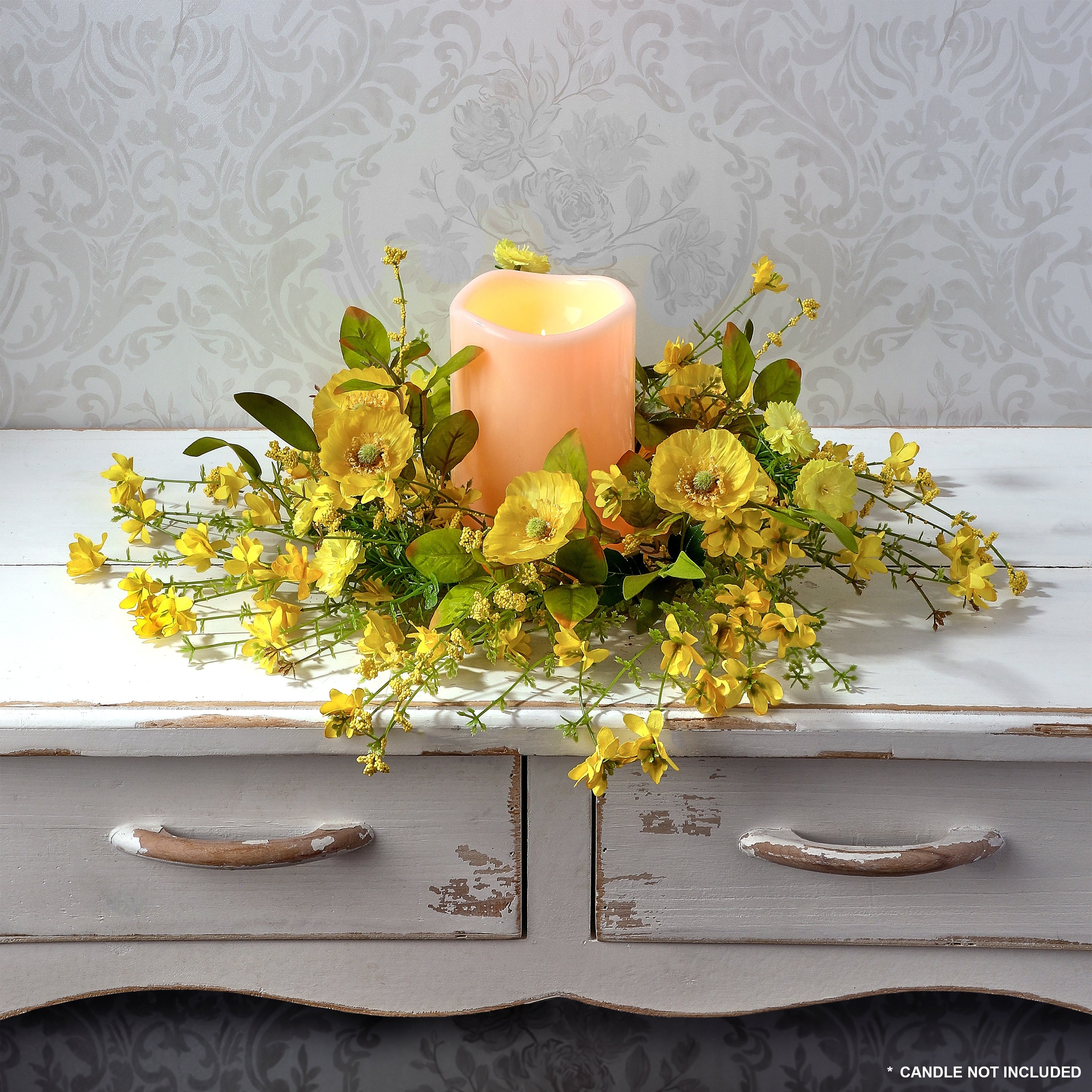 13 Spring Poppy Forsythia Candle Ring