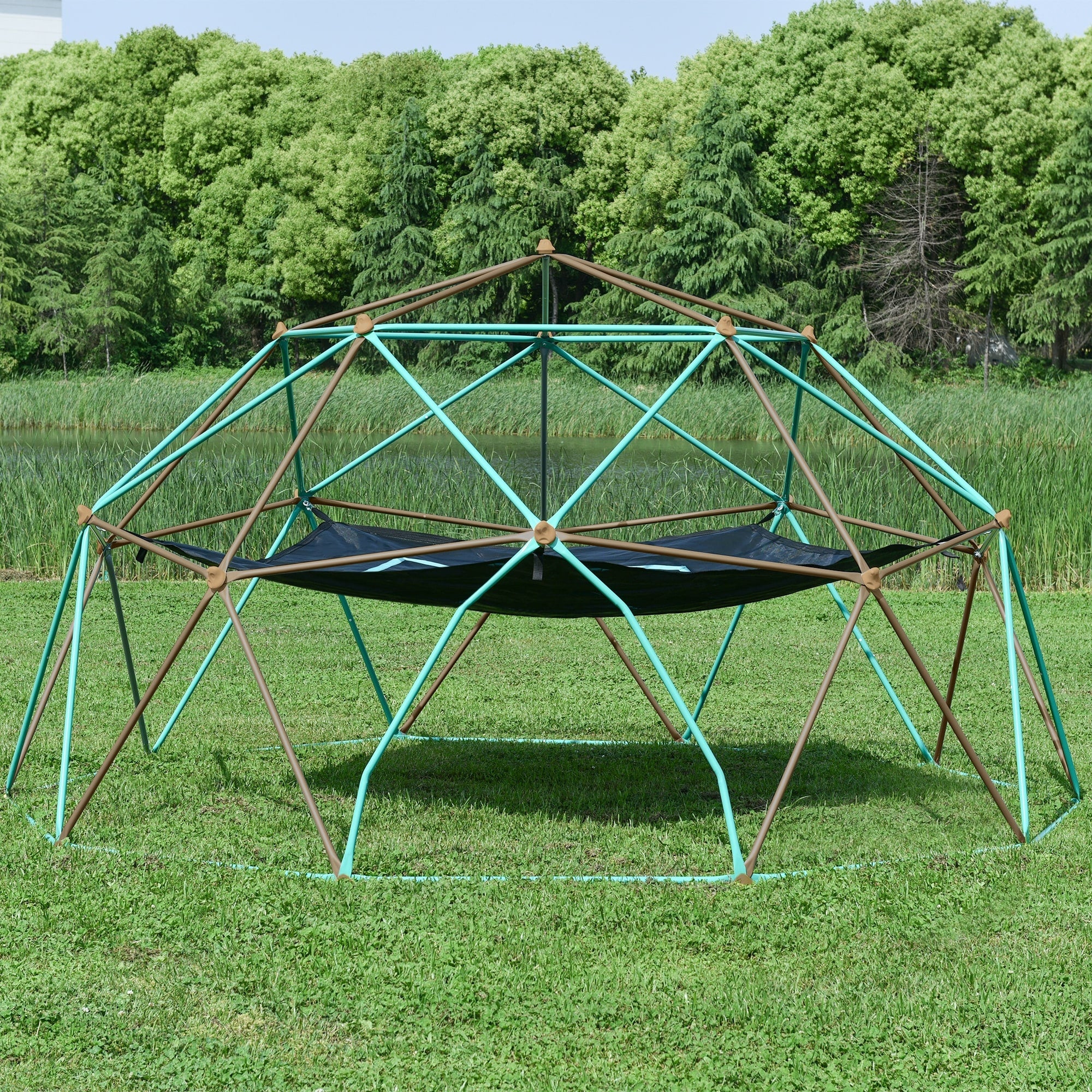 13Ft Geometric Dome Climber Play Center Kids Climbing Dome Tower With Hammock Rust Uv Resistant Steel Supporting 1000 Lbs