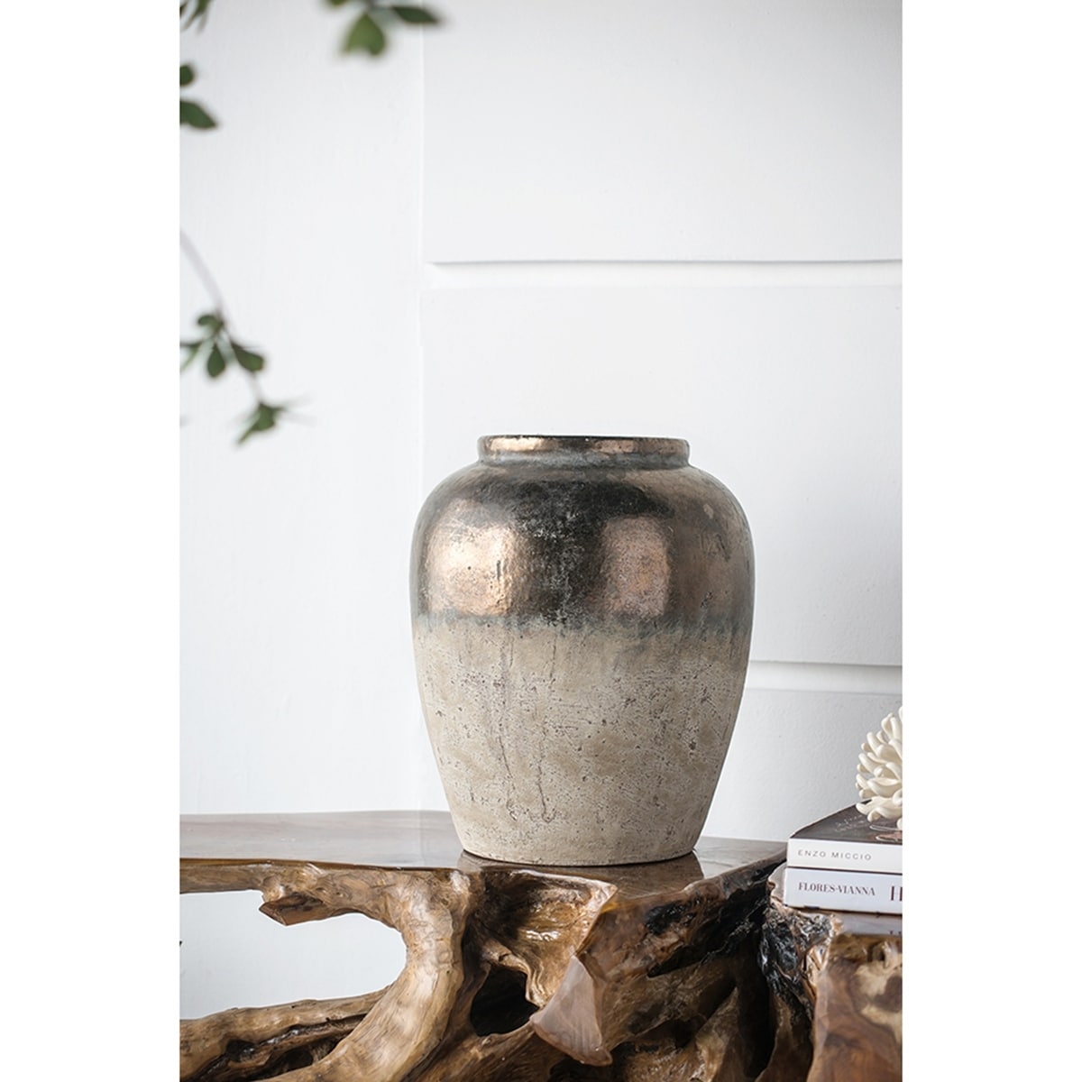 13X13X16 Round Sienna Brown Ceramic Accent Vase