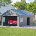 13X26 Ft Heavy Duty Carport Canopy With 2 Roll Up Doors 1 Side Door Removable End Walls Windows