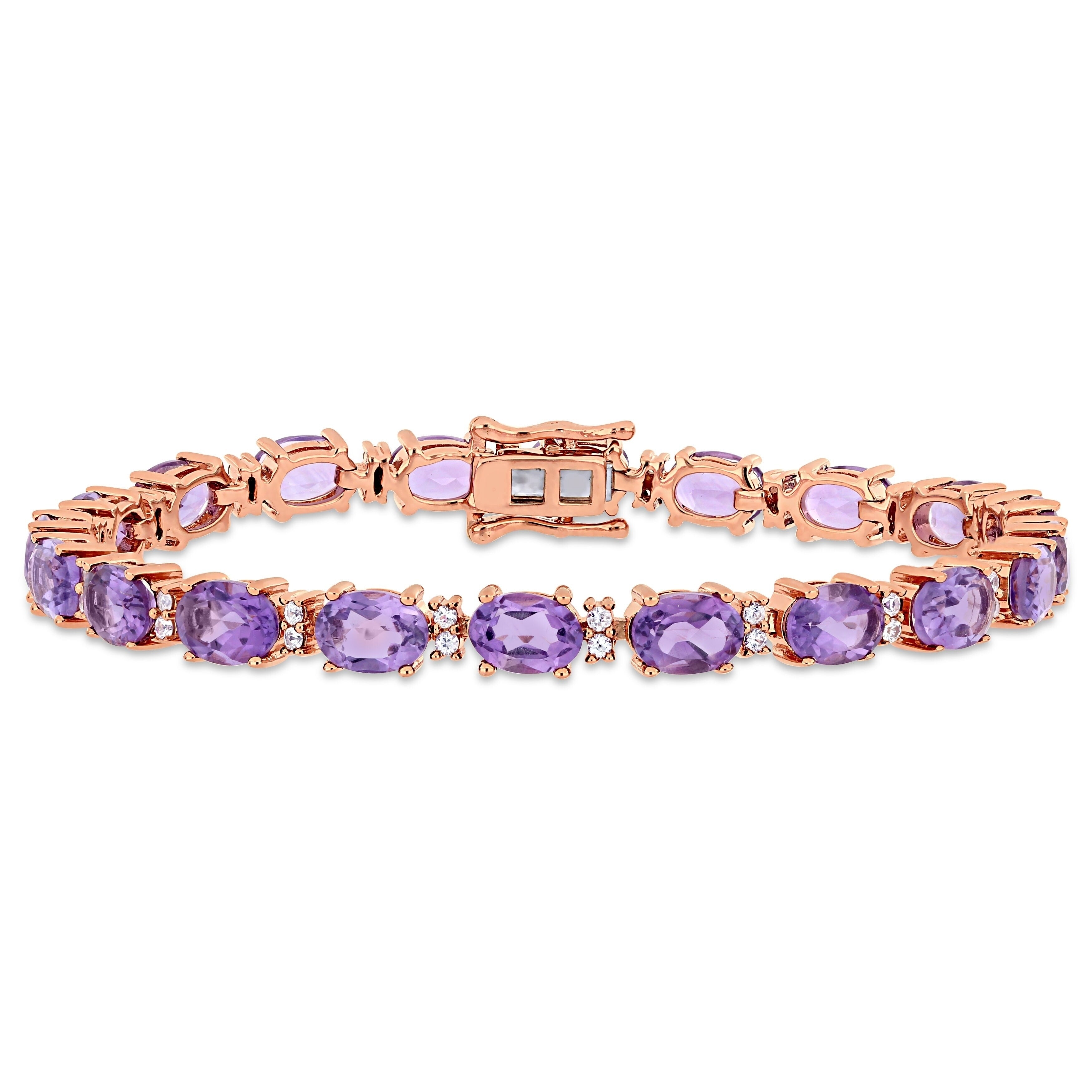 Miadora Rose Plated Sterling Silver 14 1 10Ct Tgw Amethyst White Sapphire Tennis Bracelet