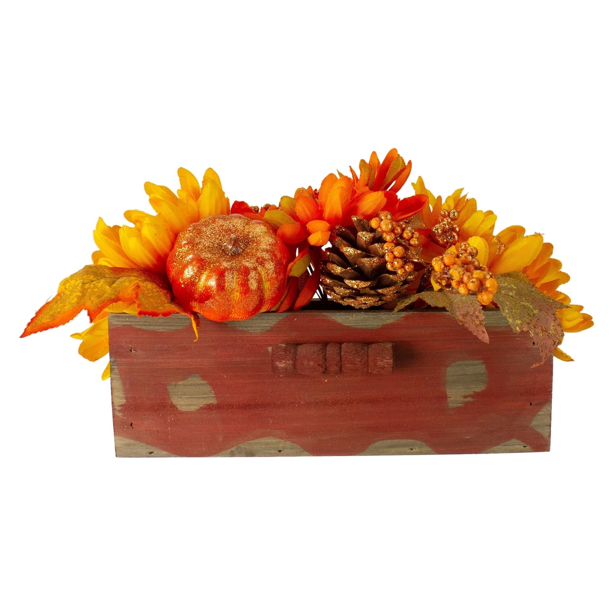 14 Autumn Harvest Maple Leaf And Berry Arrangement In Rustic Wooden Box Centerpiece N A