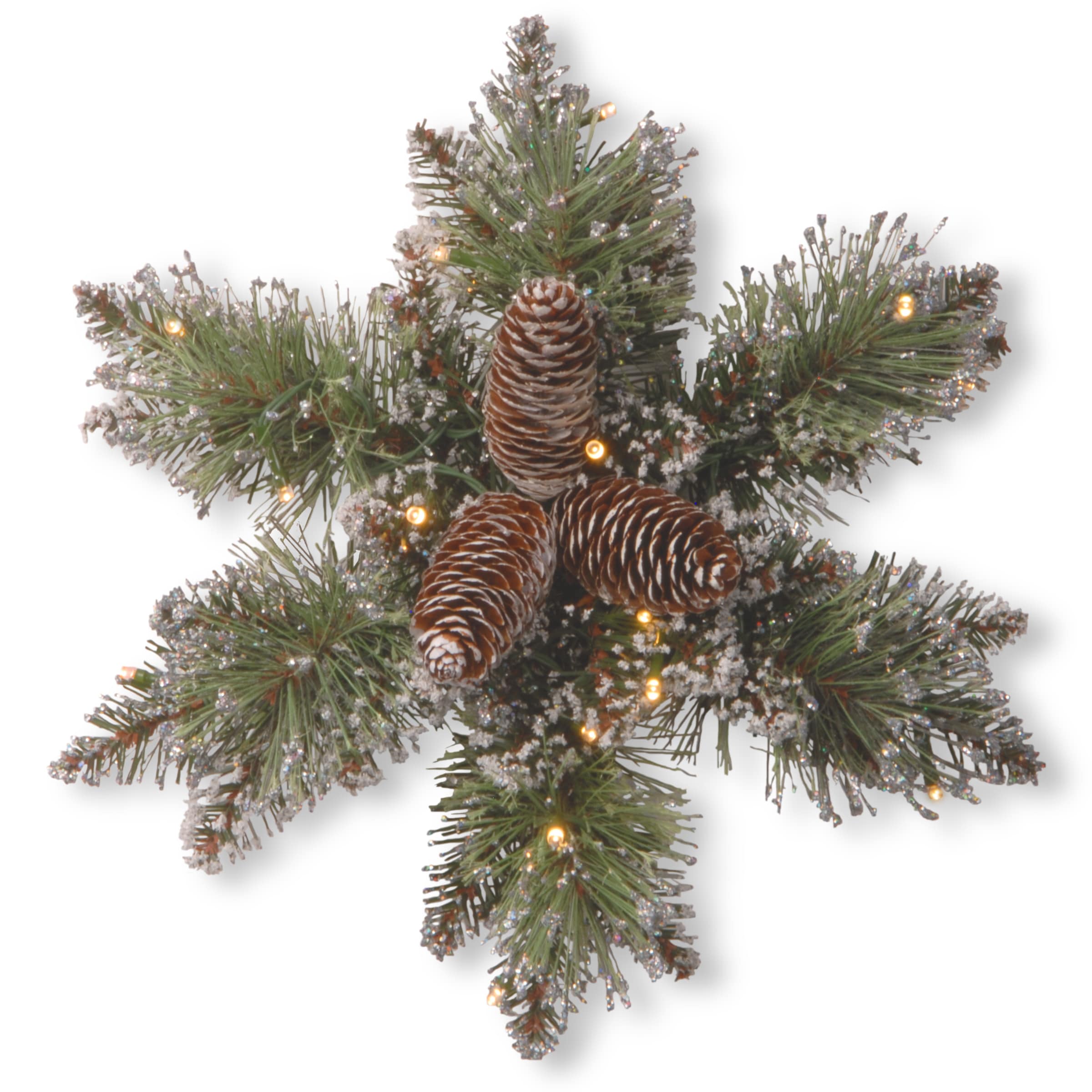 National Tree Company 14 Glittery Bristle Pine Snowflake With Battery Operated Warm White Led Lights