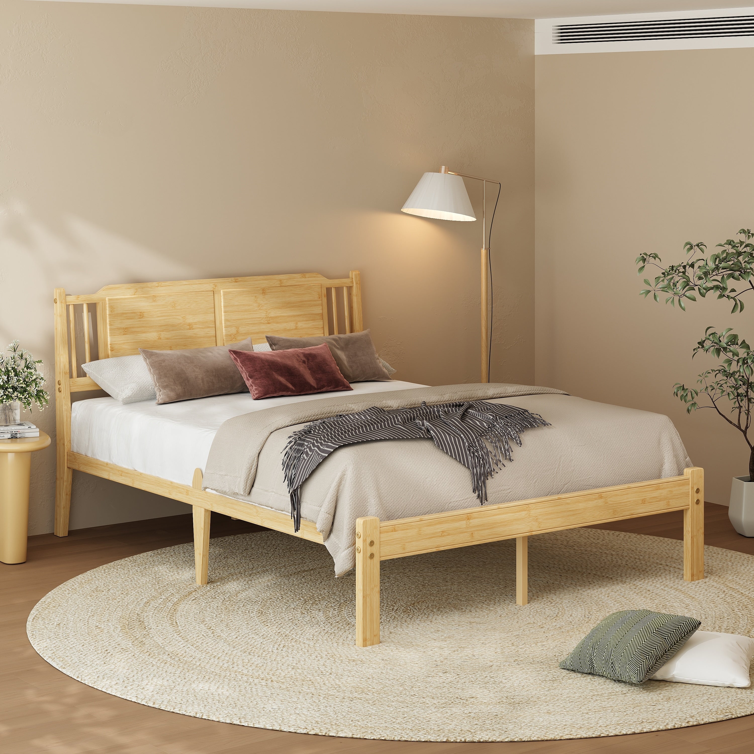 14 Inch Bamboo Platform Bed Frame With Headboard Metal Support No Box Spring Required