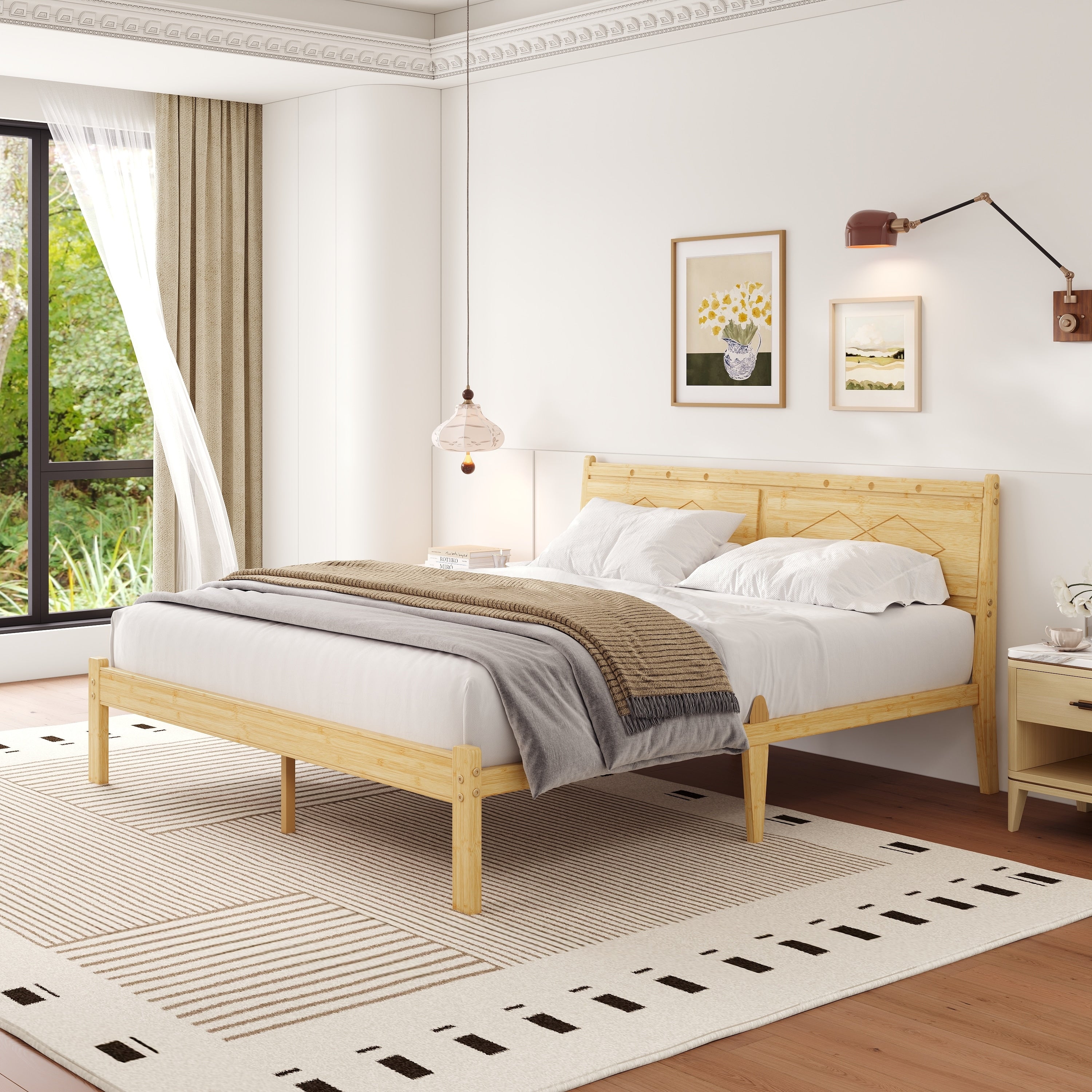 14 Inch Bamboo Platform Bed Frame With Headboard Sturdy Noise Free No Box Spring Needed Easy Assembly