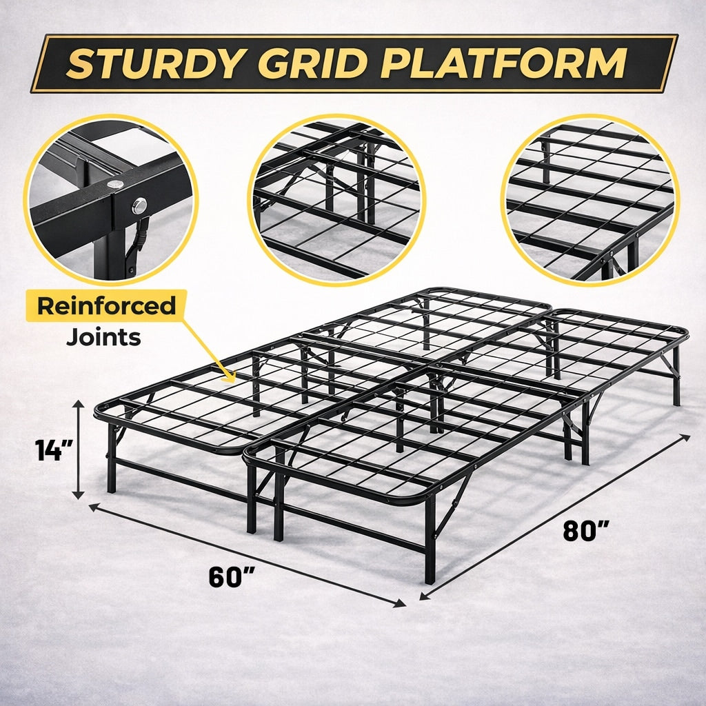 14 Inch Foldable Metal Platform Bed Frame With Tool Free Setup Sturdy Steel No Box Spring Needed