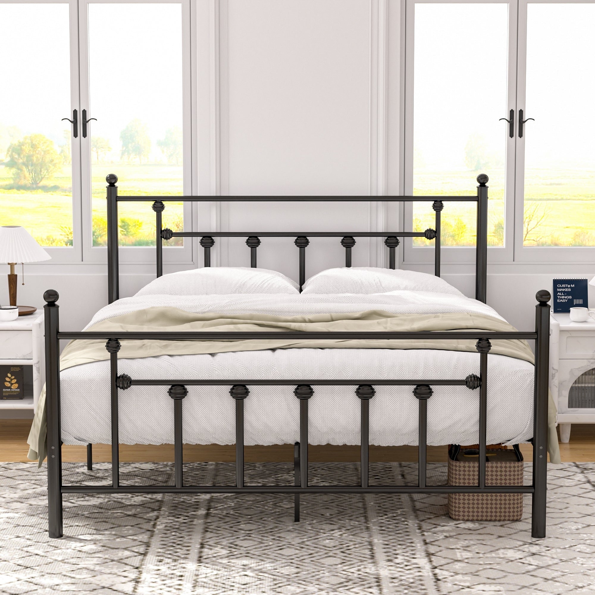 Vecelo Metal Kids Beds Victorian Style Platform Beds Bed Frames With Headboard And Footboard