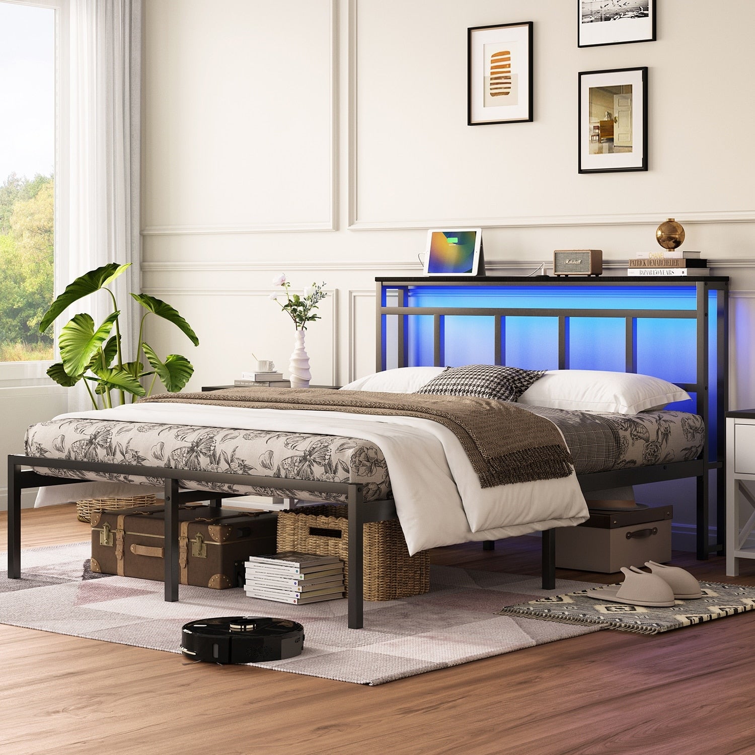 14 Inch Queen Full Twin Metal Platform Bed Frame With Storage Headboard Usb C Led Light