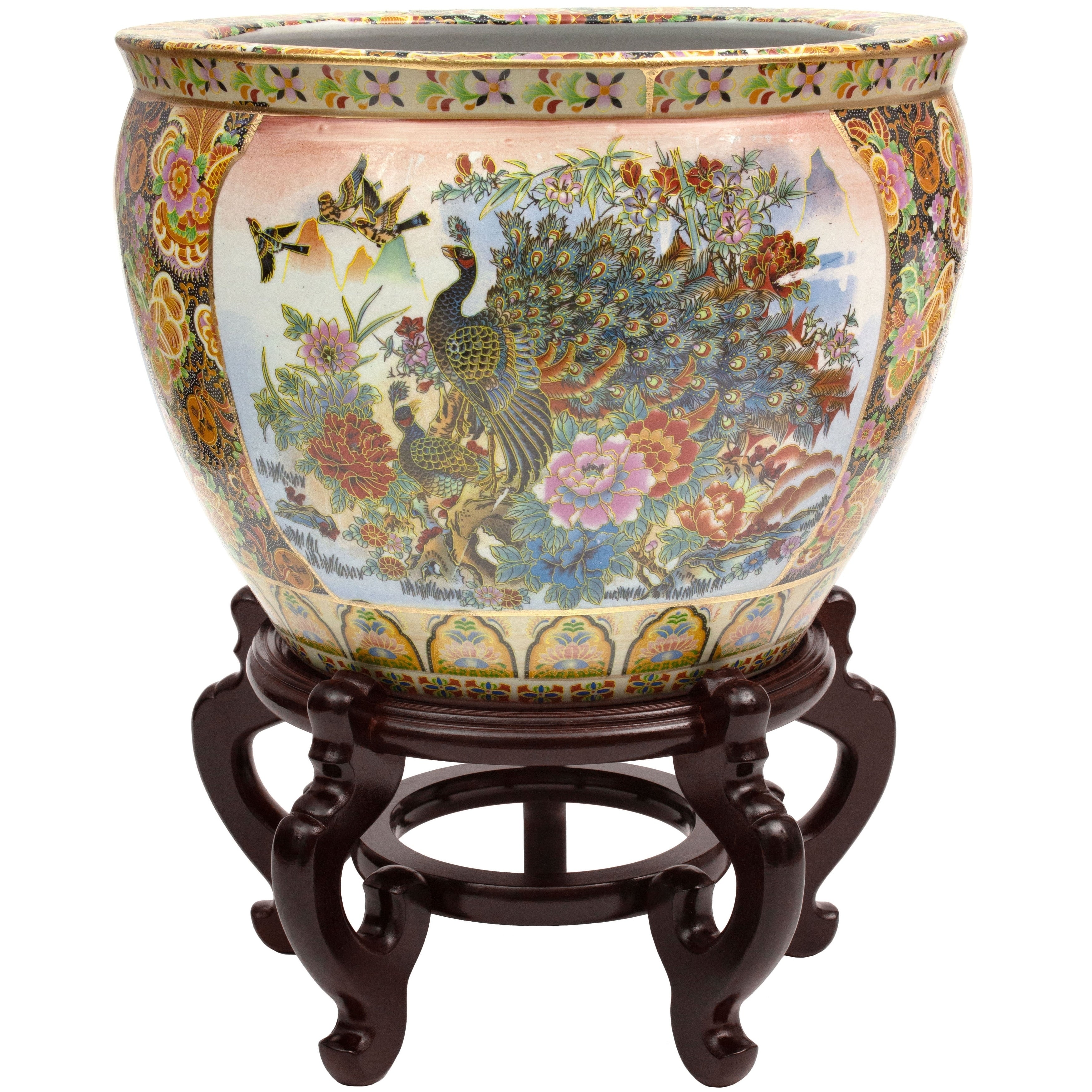 14 Satsuma Garden Peacock Porcelain Fishbowl