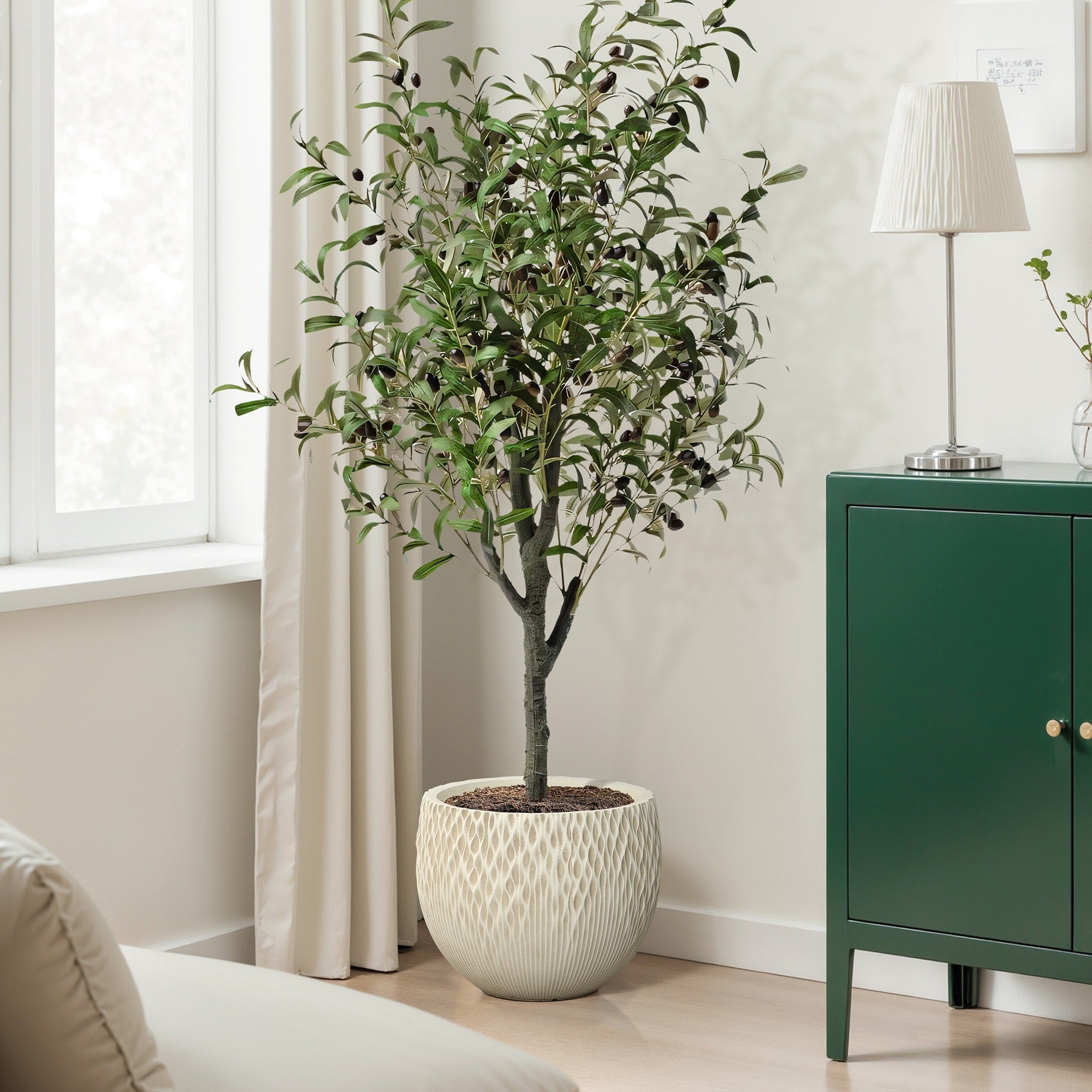 14.17 Round Tapered Planter Antique Off White Finish Gradient Texture 11.3 H X 14.17 Diameter