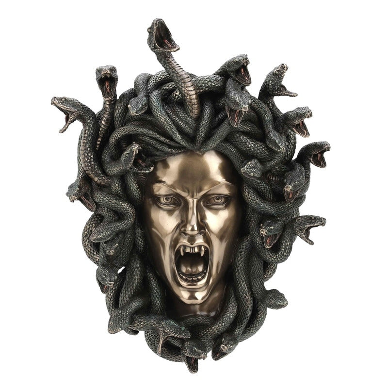 14.57 In L Head Of Medusa Wall Plaque Poly Resin