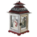 14.5 Snowman Holiday Scene Christmas Pillar Candle Lantern White