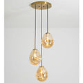 14.96 W Mid Century Modern Teardrop Cluster Electroplated Antique Brass 3 Light Pendant Light With Amber Pebble Textured Glass