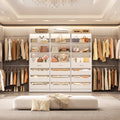 140 Walk In Closet Organizer System With 12 Drawers 4 Hanging Rods 8.5 11.5Ft Wooden Wardrobe Clothes Rack With 3 Towers