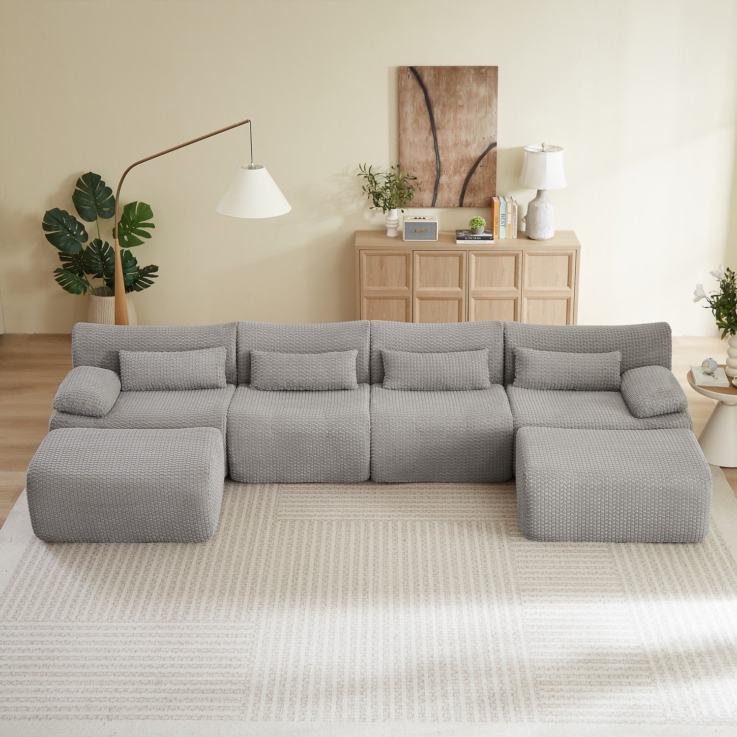 141.7 U Shaped Corduroy Sectional Sofa With 2 Ottomans No Assembly Required