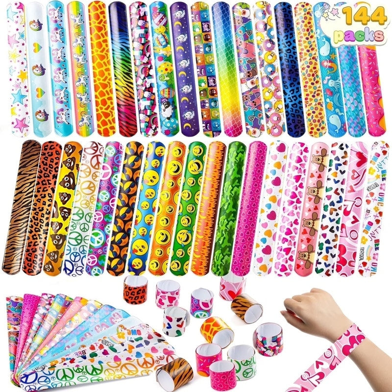 144Pcs Slap Bracelets Bulk Wristbands Multicolor