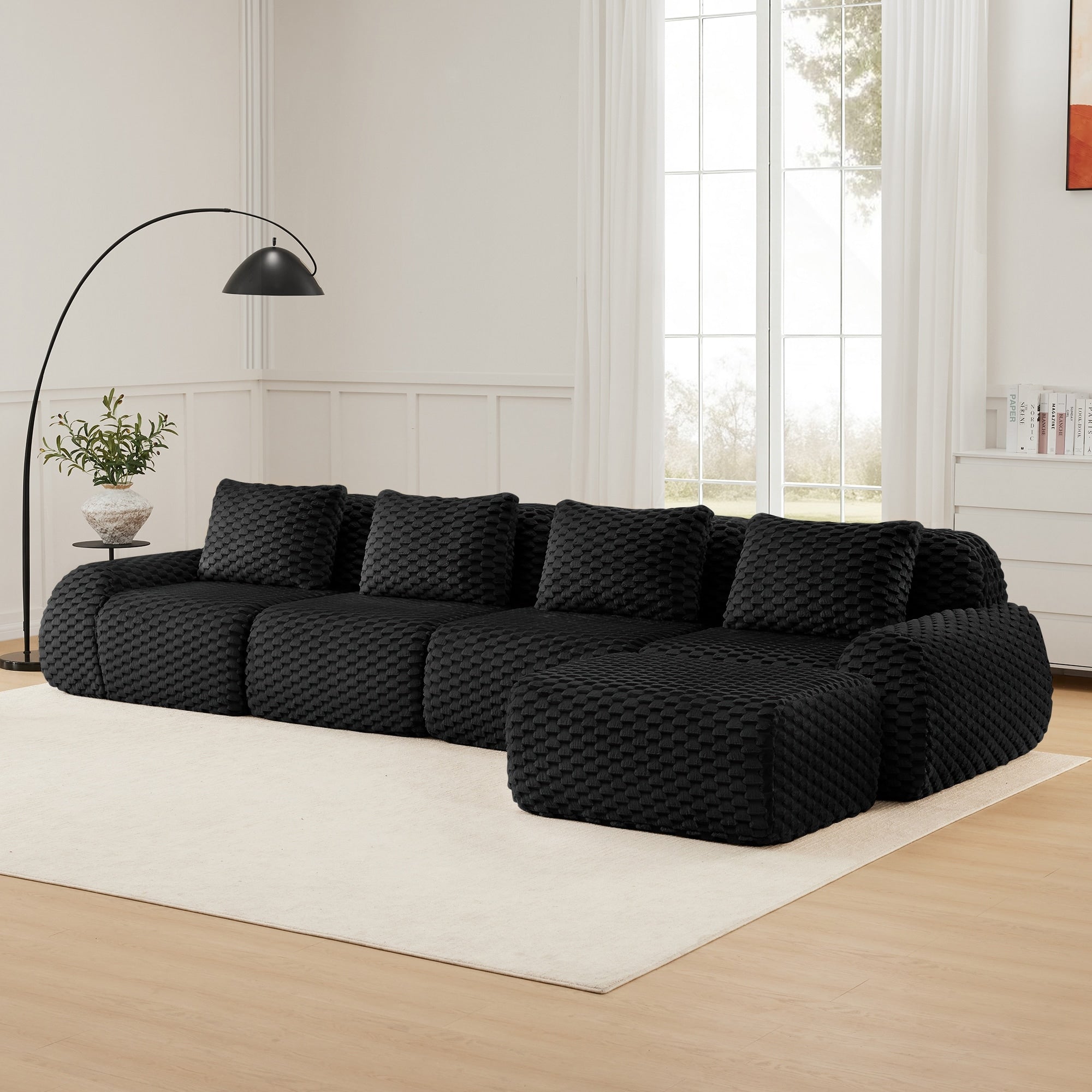 146 Modern L Shaped Modular Sectional Sofa For Living Room Flannelette Fabric Oversized 4 Seater Couch