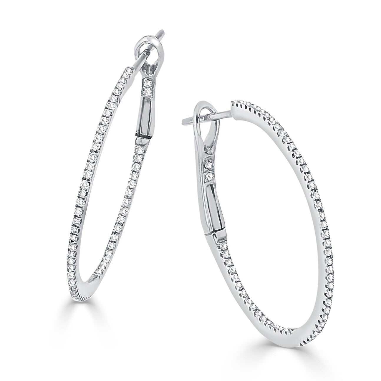 14K Gold 1 2Ct Tdw Diamond Round Inside Out Hoop Earrings 1.25
