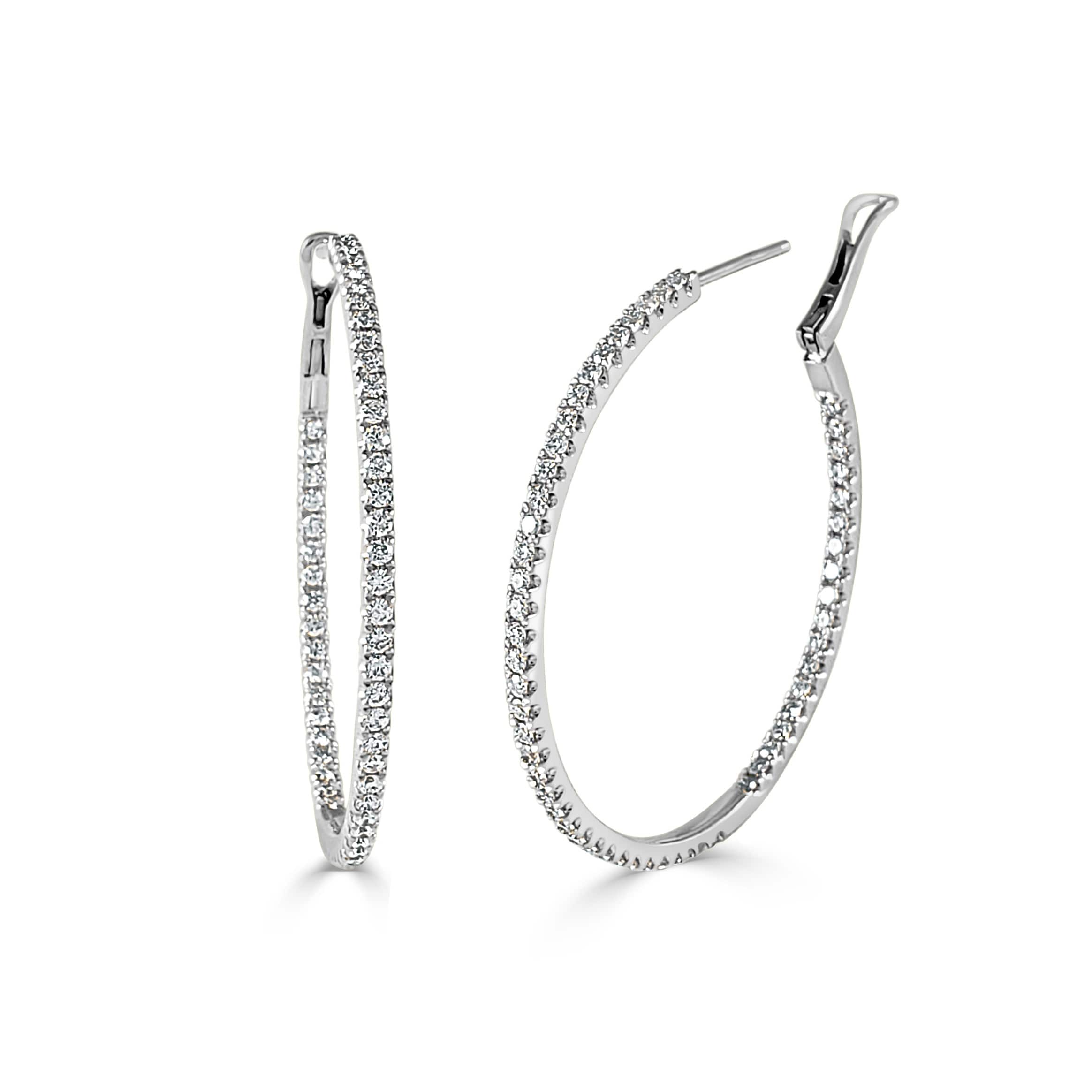14K Gold 1.50Ct Tdw Diamond Inside Out Round Hoop Earring 1.5
