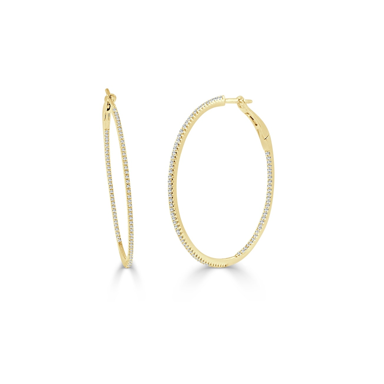 14K Gold 5 8Ct Tdw Diamond Round Inside Out Hoop Earrings 1.5
