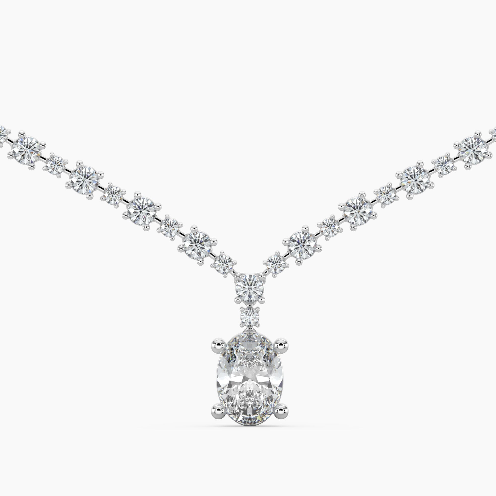 14K Gold Lab Grown Alternating Diamond Lined Oval Drop Necklace