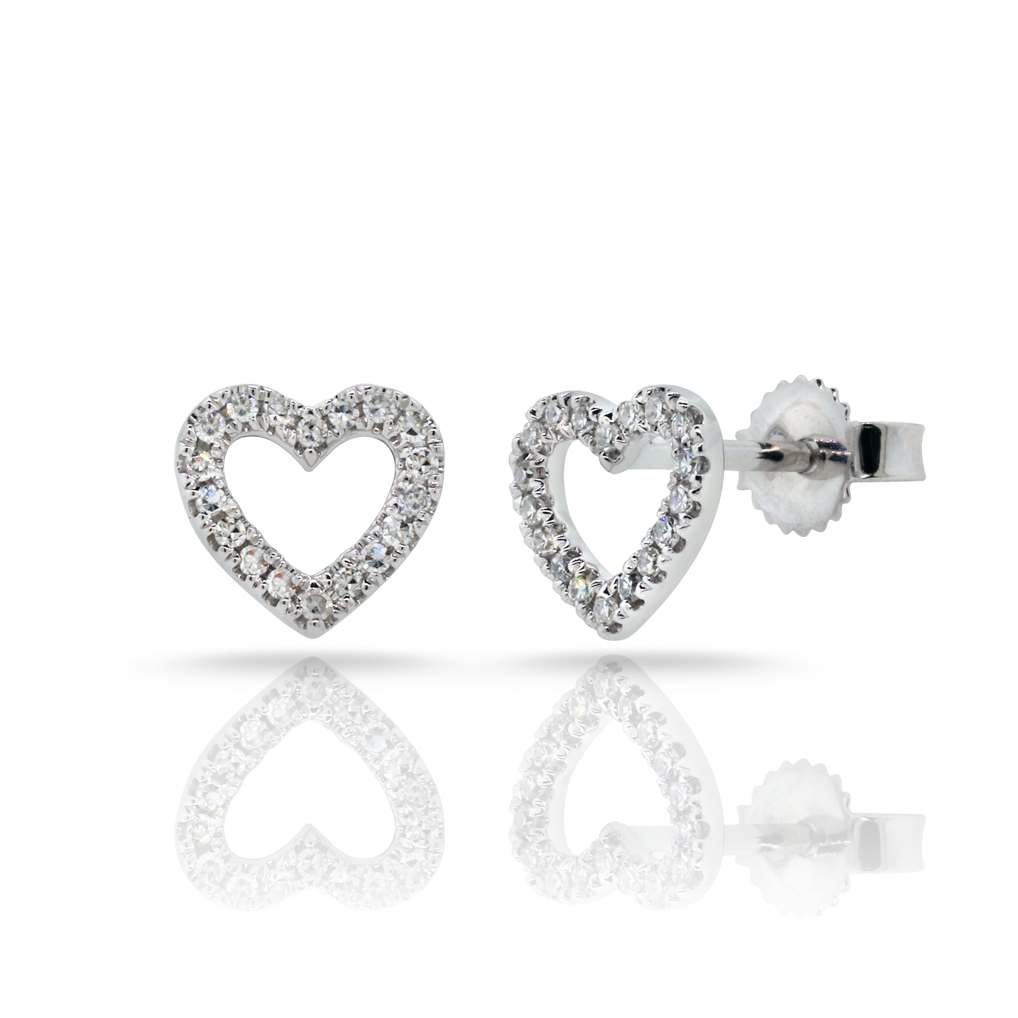 14K Gold And Diamond Heart Stud Earrings