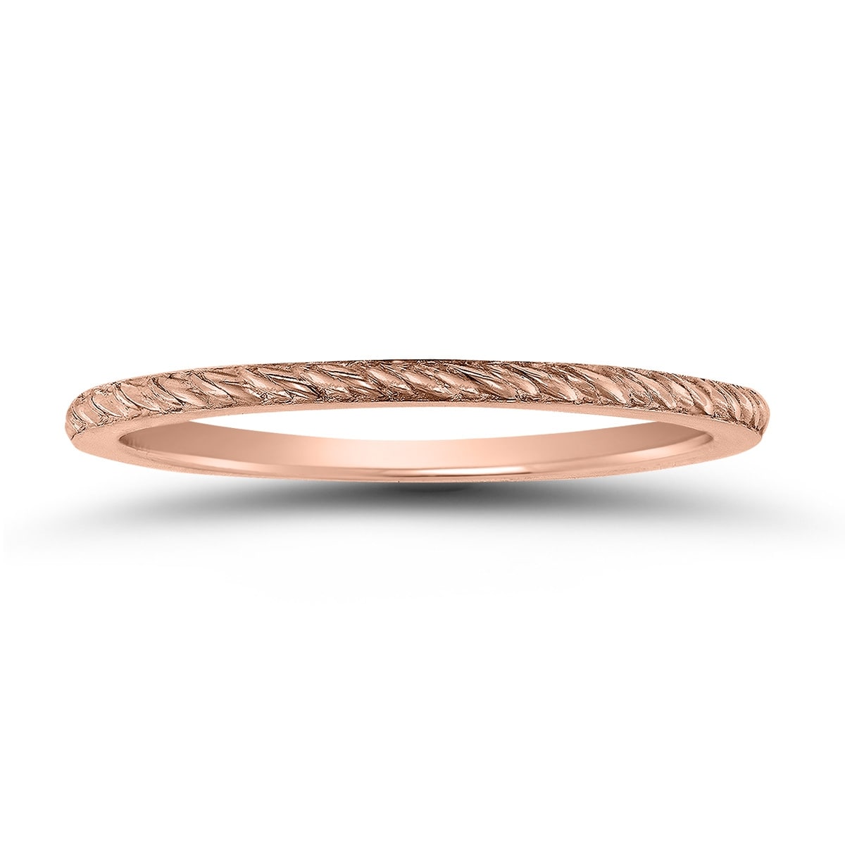 14K Rose Gold Thin 1Mm Stackable Band With Classic Rope Knurl