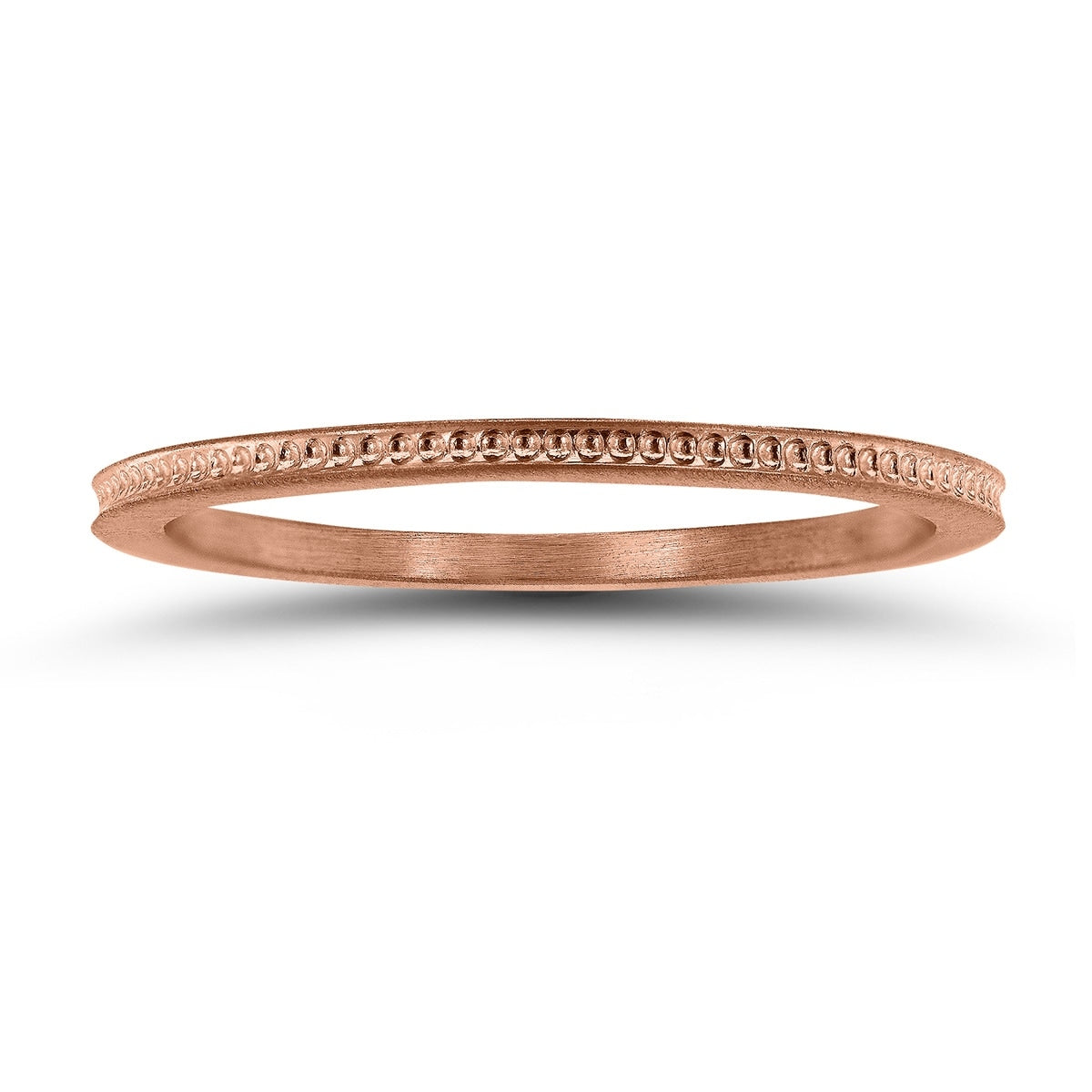 14K Rose Gold Thin Beaded Center 1Mm Stackable Band