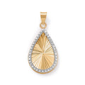 14K Two Tone Gold Diamond Cut Starburst Teardrop Pendant