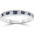 14K White Gold 1 2 Ct Tw Blue Sapphire Diamond Channel Set Wedding Stackable Ring