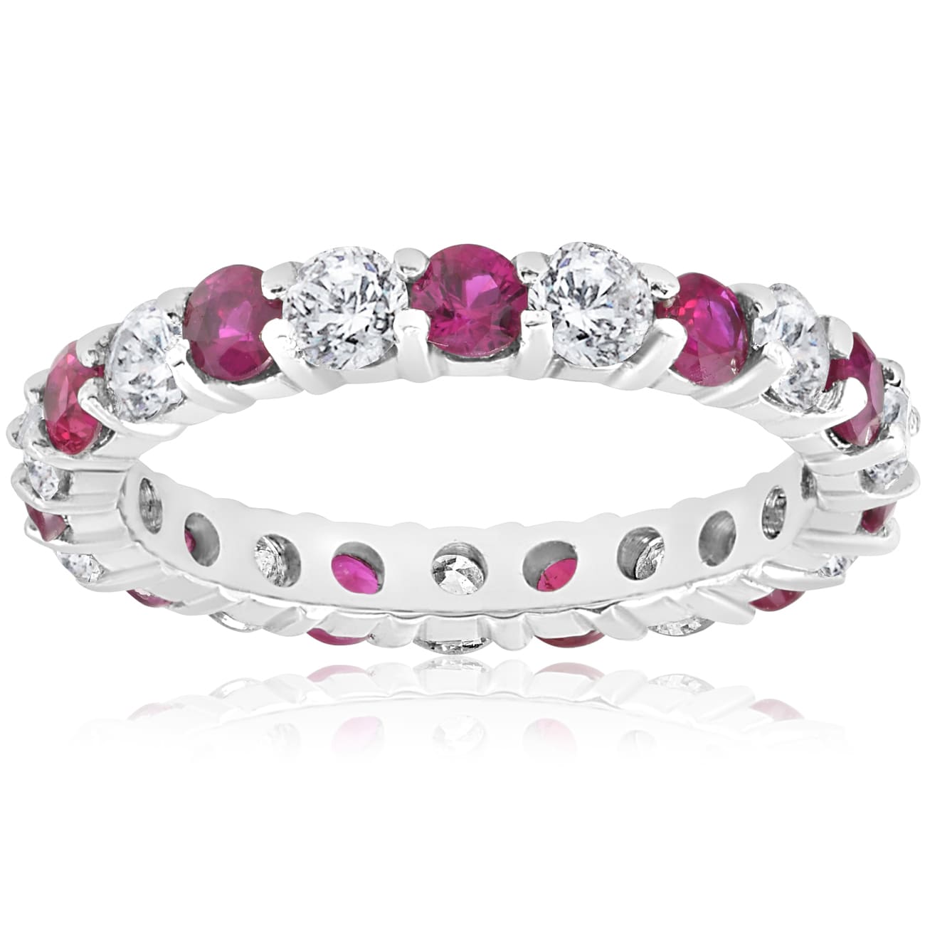 14K White Gold 2 Ct Tw Diamond Ruby Womens Wedding Stackable Ring I J I2 I3
