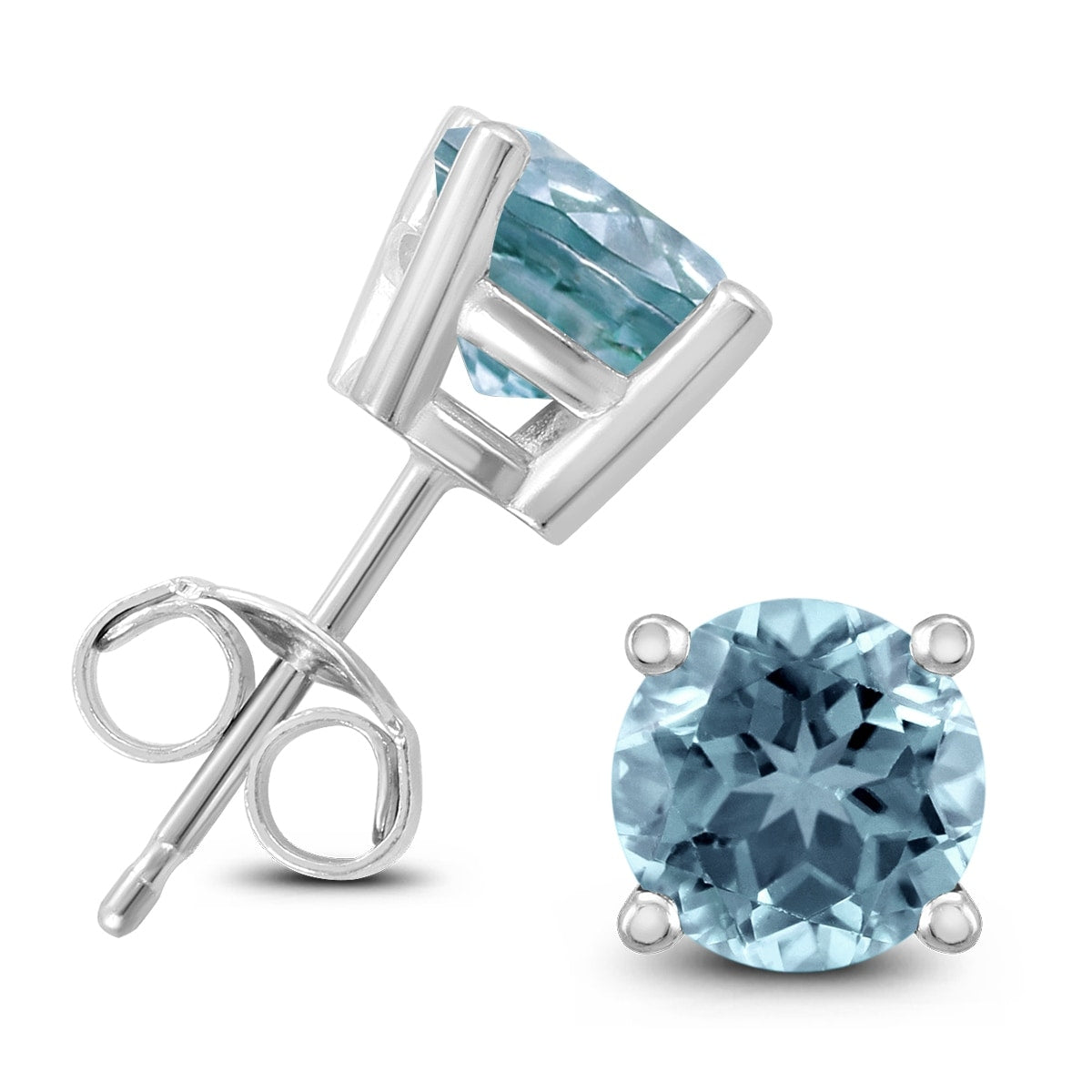 14K White Gold 4Mm Round Aquamarine Earrings