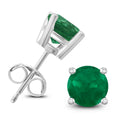14K White Gold 4Mm Round Emerald Earrings