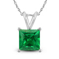 14K White Gold 4Mm Square Emerald Pendant