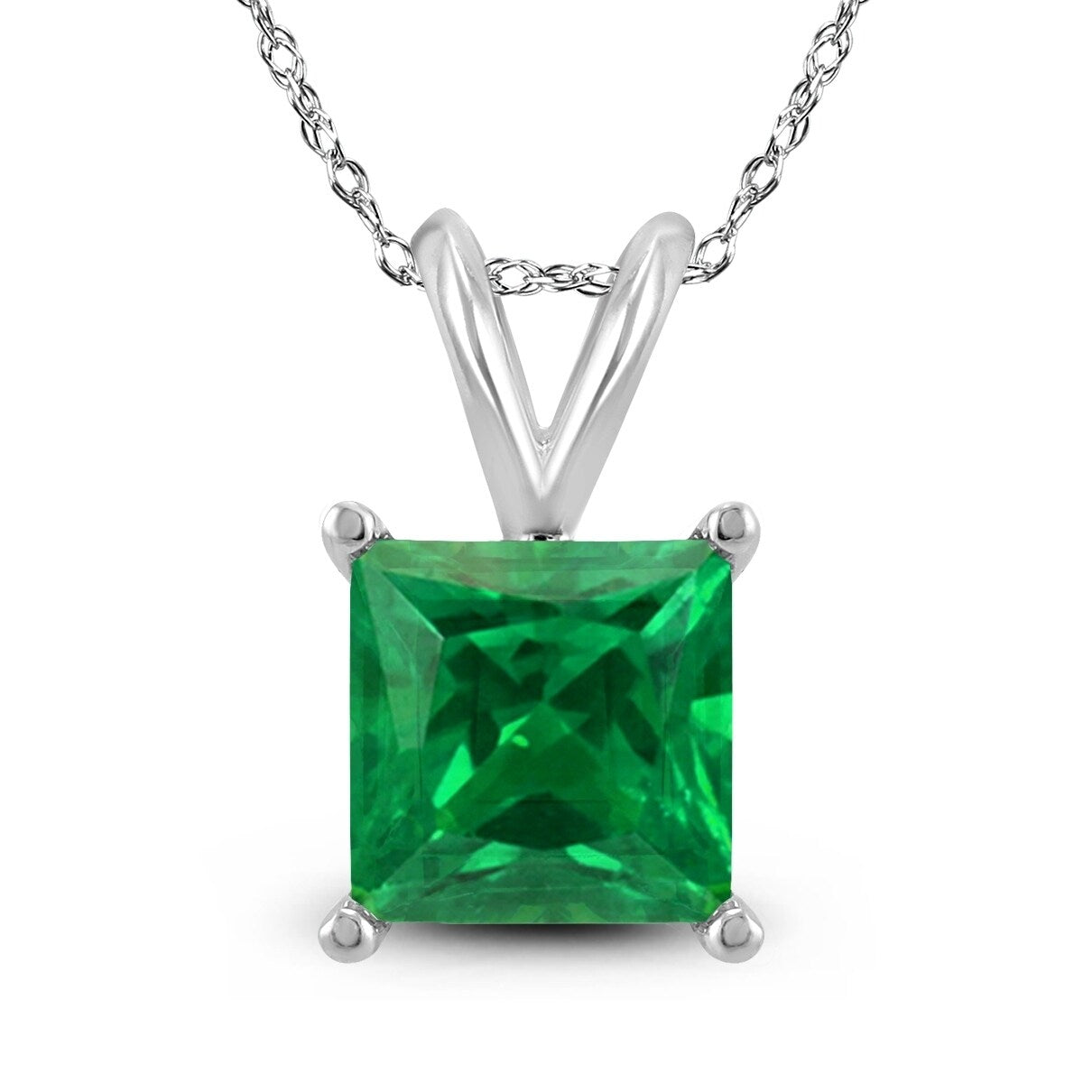 14K White Gold 4Mm Square Emerald Pendant