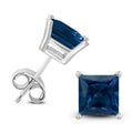 14K White Gold 4Mm Square Sapphire Earrings