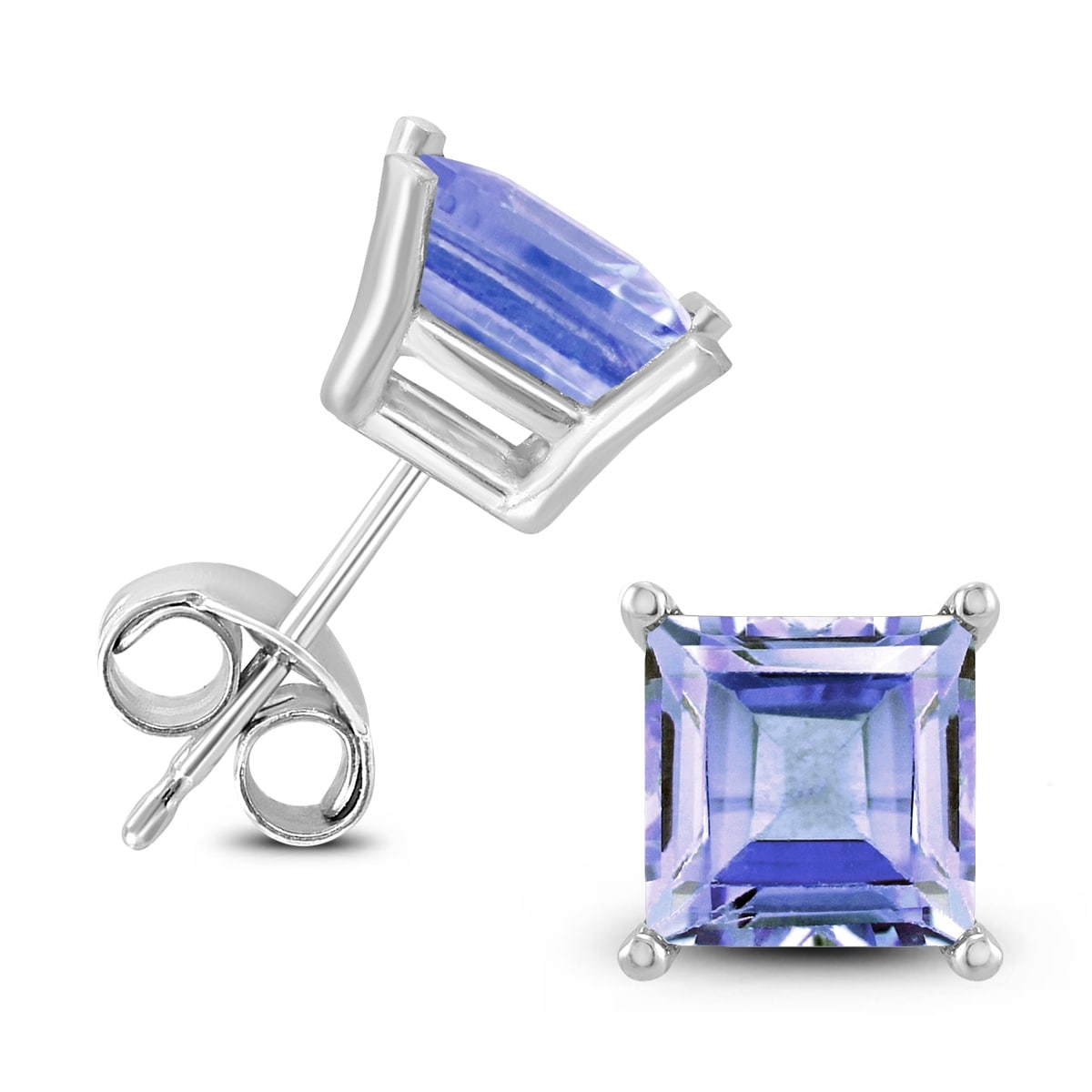 14K White Gold 4Mm Square Tanzanite Earrings
