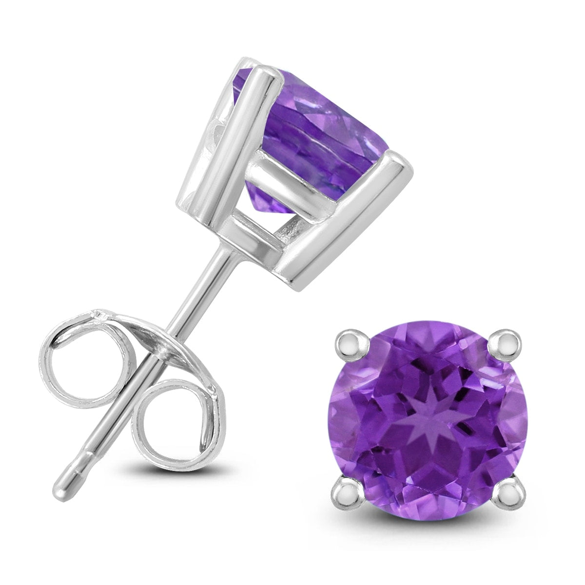 14K White Gold 5Mm Round Amethyst Earrings