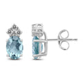 14K White Gold 5X3Mm Oval Aquamarine And Diamond Earrings