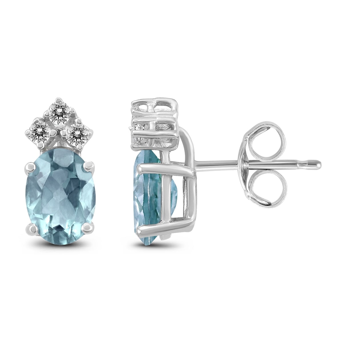 14K White Gold 5X3Mm Oval Aquamarine And Diamond Earrings