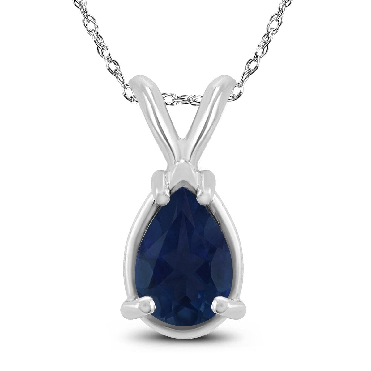 14K White Gold 5X3Mm Pear Sapphire Pendant