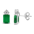 14K White Gold 6X4Mm Emerald Shaped Emerald And Diamond Earrings