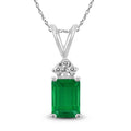 14K White Gold 6X4Mm Emerald Shaped Emerald And Diamond Pendant
