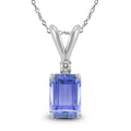 14K White Gold 6X4Mm Emerald Shaped Tanzanite And Diamond Pendant
