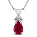 14K White Gold 6X4Mm Pear Ruby And Diamond Pendant